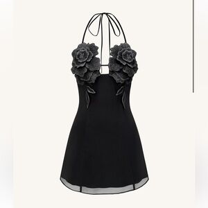 NWT JW PEI Black Mini Dress with Floral Accents